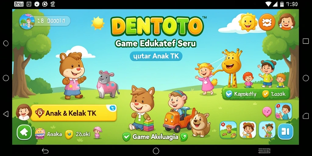 Antarmuka DENTOTO yang ceria dan interaktif untuk anak-anak.