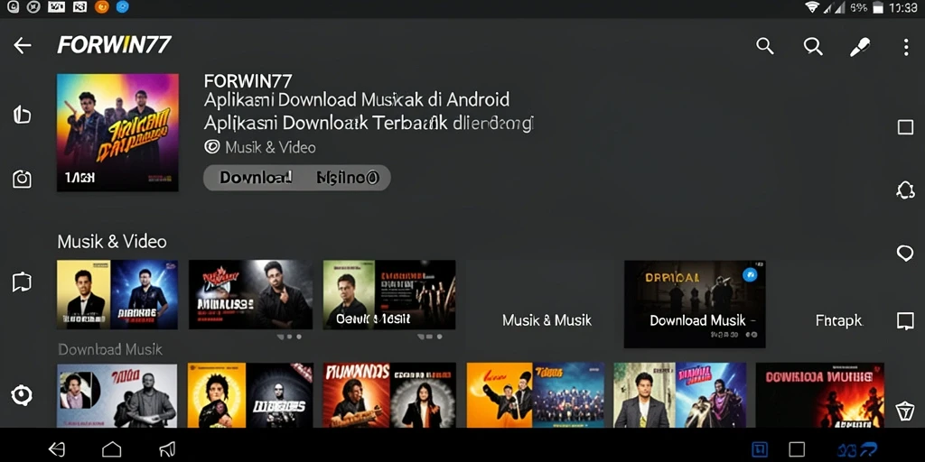 Tampilan antarmuka aplikasi Download Musik FORWIN77 yang mudah digunakan.