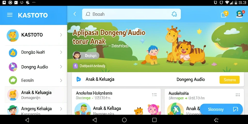 Antarmuka KASTOTO menampilkan pilihan dongeng audio yang menarik.