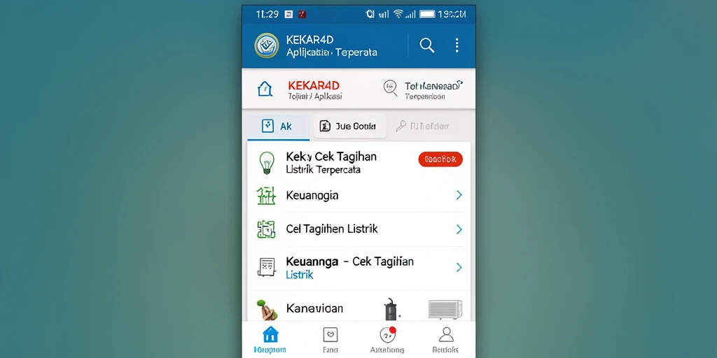 Antarmuka aplikasi KEKAR4D yang menampilkan cek tagihan listrik.